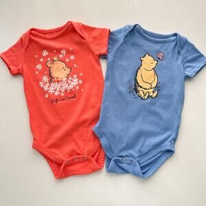 Life is Good Set of 2 Winnie the Pooh Crusher Bodysuit 6-12 month Blue‎ Orange